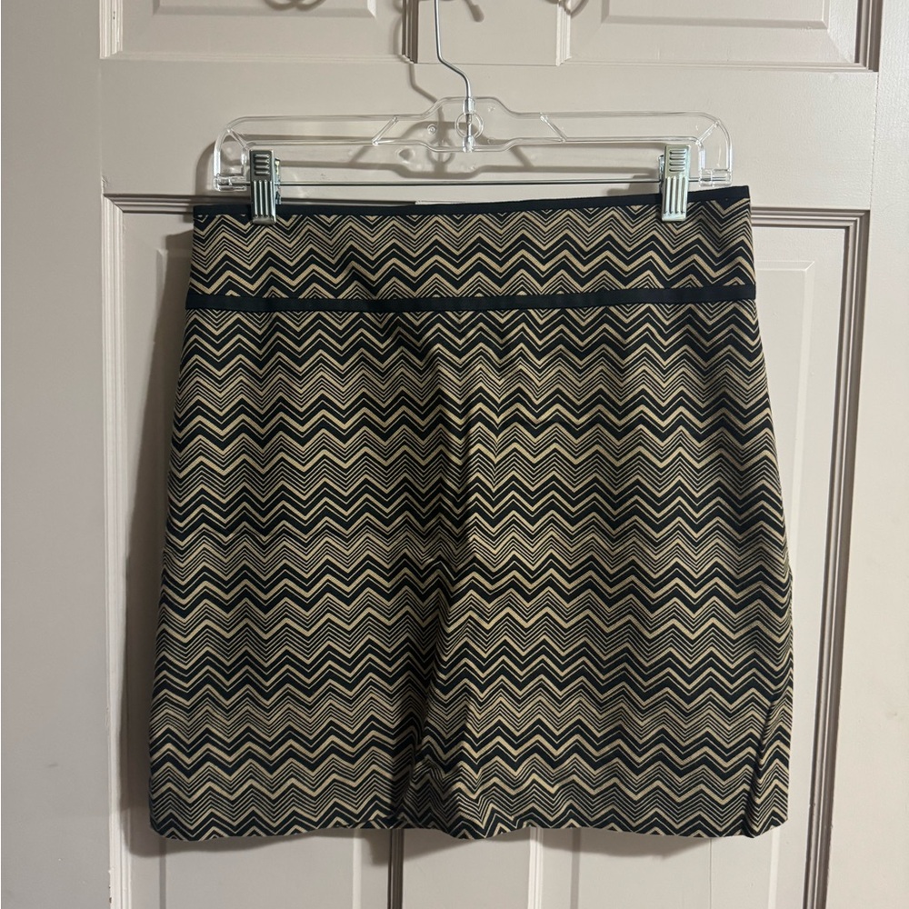 Ann Taylor Loft Black Brown Chevron Zig Zag Mini Straight Pencil Skirt Size 2